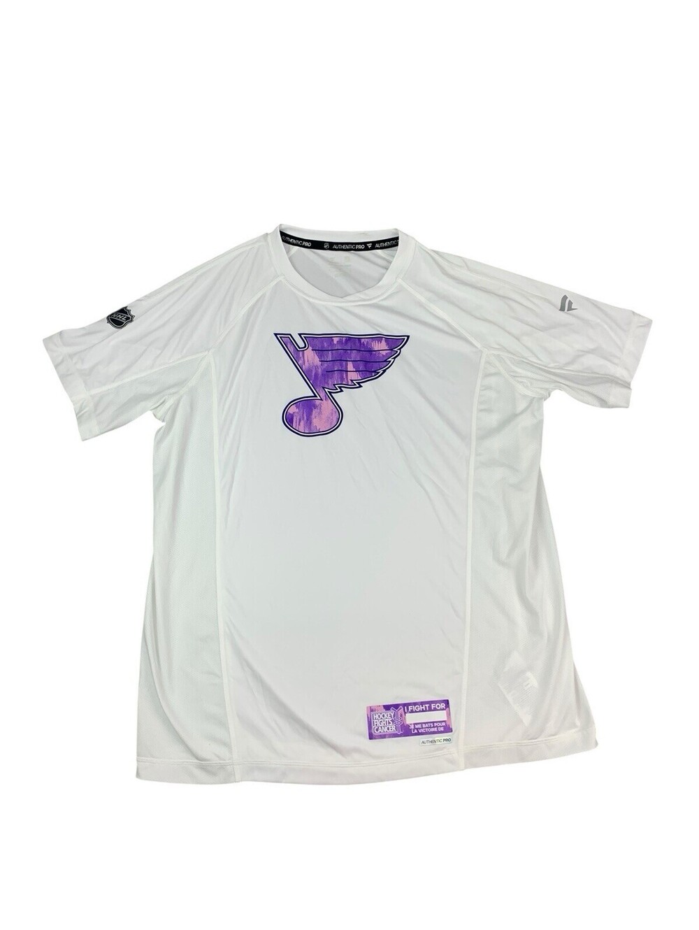 St. Louis Blues T-Shirt NHL Hockey Fights Cancer Men’s Large White/Purple